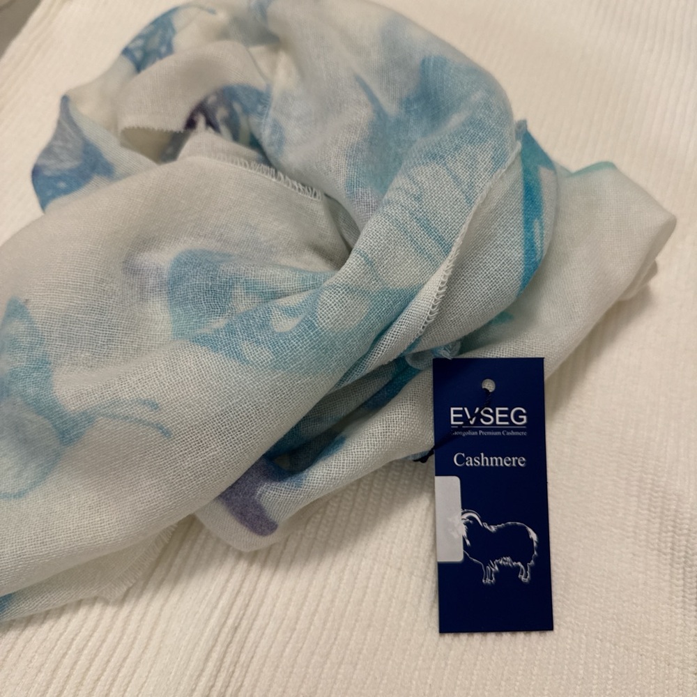 Blue and White Cashmere Scarf